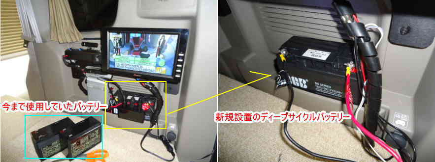 エブリィワゴン 車中泊改造記録ザ アラ還 Dash 還吉 簡易電装品 バッテリ テレビ 照明